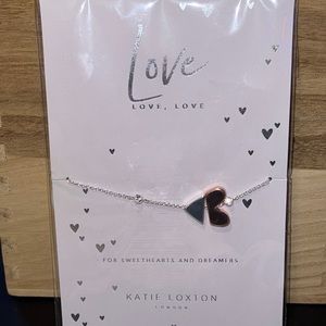 2-tone broken heart w/tiny crystals-silver chain bracelet-NWT